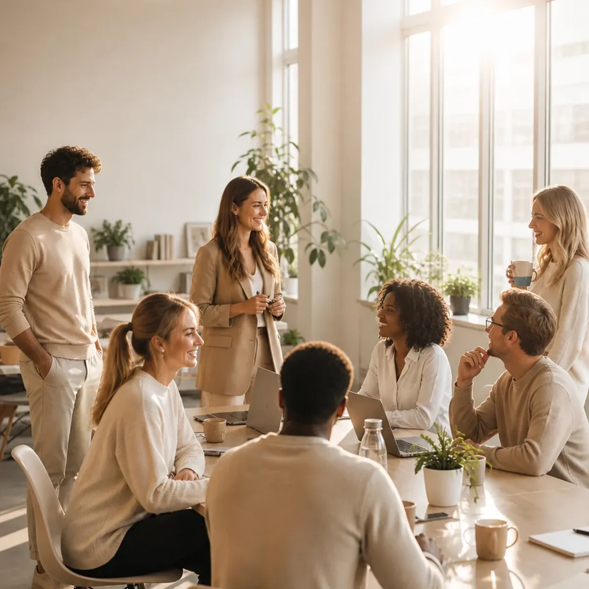 Team collaborating in a modern open office space